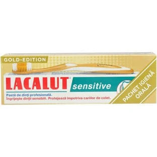Зубная паста Lacalut Sensitive, 75 мл + зубная щетка Gold Edition, Theiss Naturwaren