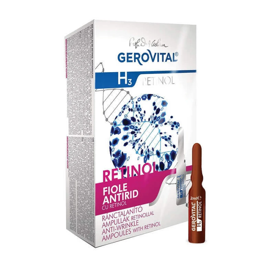 Флакони проти зморшок з ретинолом Gerovital H3 Retinol, 10 флаконів по 2 мл, Farmec: ціни та характеристики