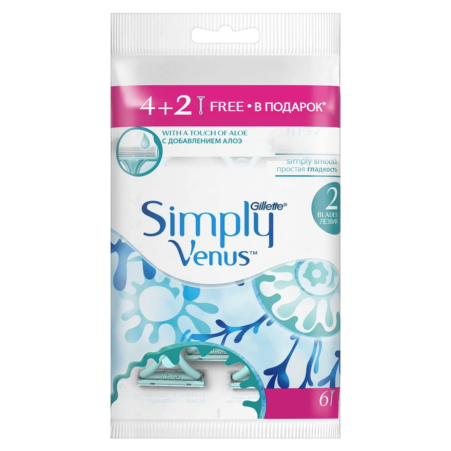 Женская бритва Gillette Simply Venus, 4 + 2 штуки, P&G: цены и характеристики