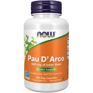Now Foods Pau D'Arco 500 мг, лапачо, 100 вегетарианских капсул