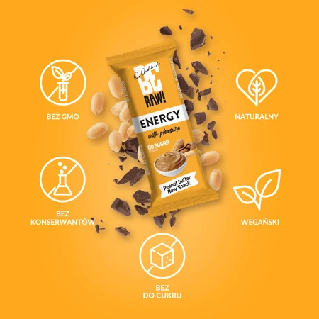 Батончик BeRAW! Energy Raw Snack Peanut Butter, енергетичний, 40 г: ціни та характеристики