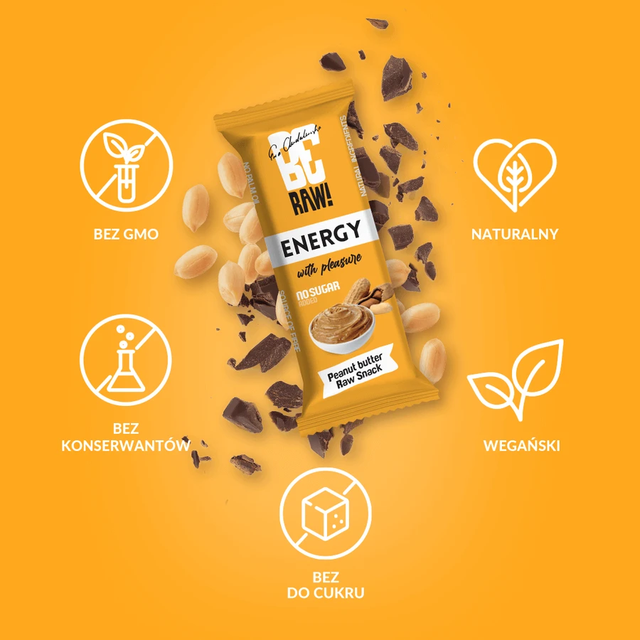 Батончик BeRAW! Energy Raw Snack Peanut Butter, енергетичний, 40 г: ціни та характеристики
