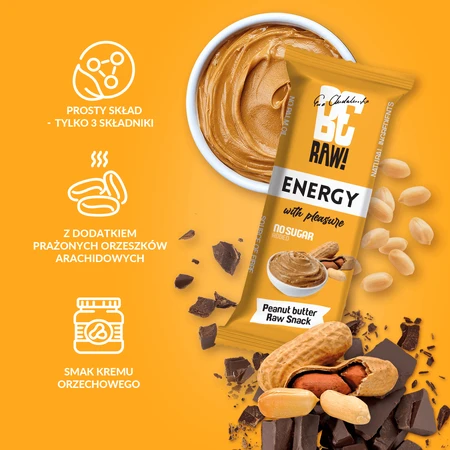 Батончик BeRAW! Energy Raw Snack Peanut Butter, енергетичний, 40 г: ціни та характеристики