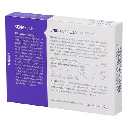 SEMA Lab Органічний цинк, 30 таблеток, вкритих плівковою оболонкою: ціни та характеристики