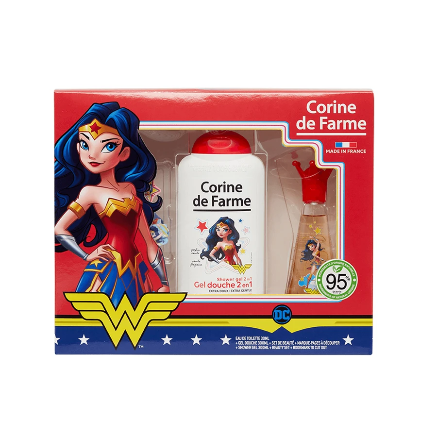 Набор Corine De Farme Disney Wonder Woman, Туалетная вода, 30 мл + Туалетная вода для душа, 300 мл + Зажимы для воска, 2 штуки + Браслет, 1 штука: цены и характеристики