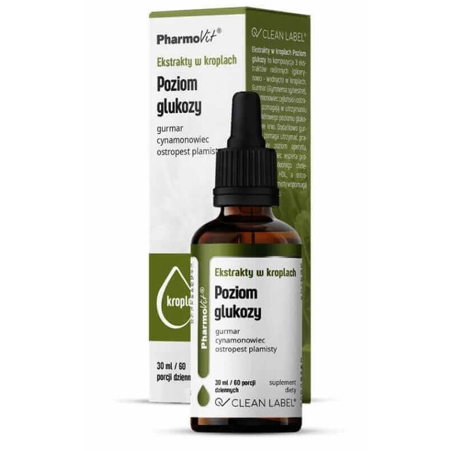 Экстракты в каплях Уровень глюкозы 30 мл Pharmovit Clean Label: цены и характеристики