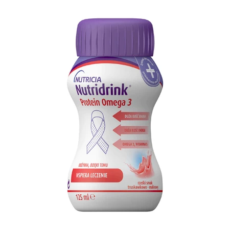 Ентеральне харчування Nutridrink Protein Omega 3, зі смаком полуниці та малини, 4 шт. х 125 мл: ціни та характеристики