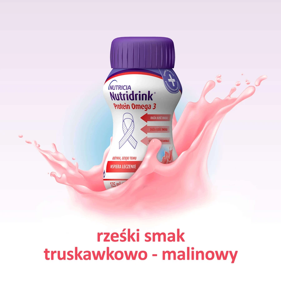 Ентеральне харчування Nutridrink Protein Omega 3, зі смаком полуниці та малини, 4 шт. х 125 мл: ціни та характеристики