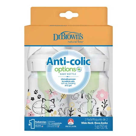 Dr Brown Anti-colic Options+, антиколиковая бутылочка, с широким горлышком, лес, 2 x 150 мл: цены и характеристики