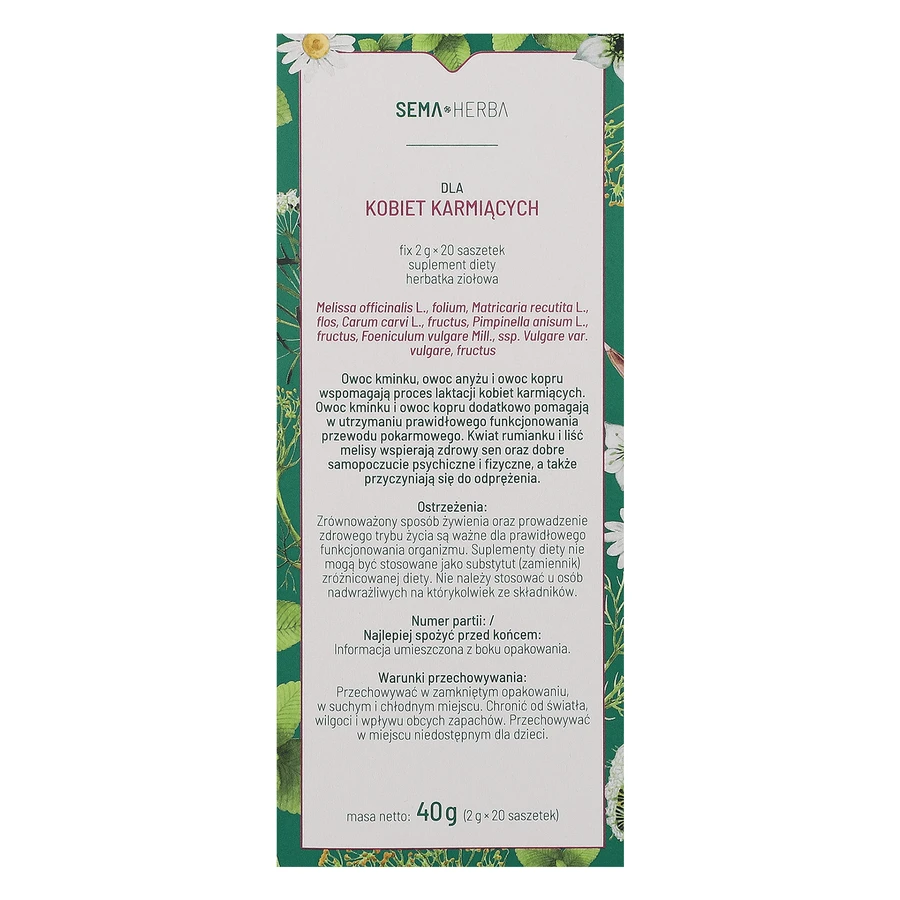 SEMA Herba For Nursing Women Fix, 2 г x 20 саше: цены и характеристики