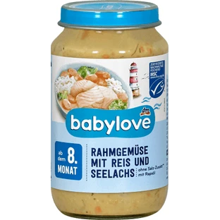 Babylove Овочеве меню з вершками, рисом та лососем 8+, 220 г