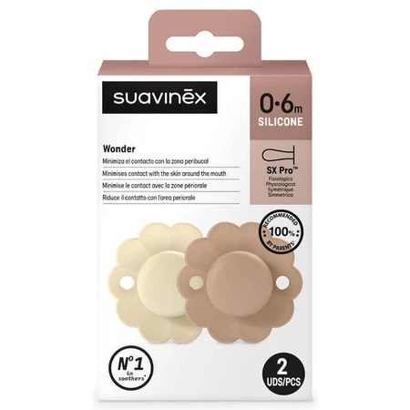Suavinex Wonder SX Pro, физиологический манекен, силикон, карамель, крем, 0-6 месяцев, 2 шт.: цены и характеристики