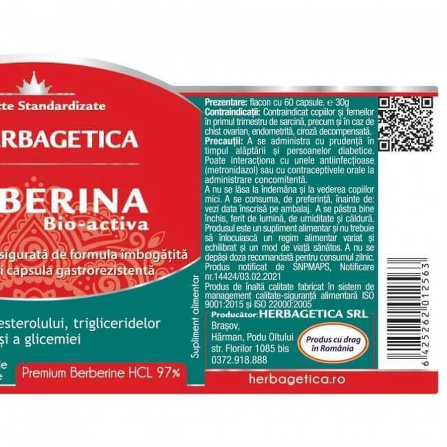 Берберин Біо-актив Herbagetica, 60 капсул: ціни та характеристики