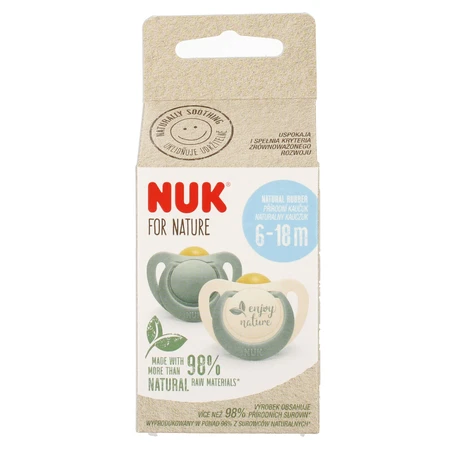 NUK For Nature, пустышка, латекс, анатомическая, зеленая, 6-18 месяцев, 2 штуки: цены и характеристики