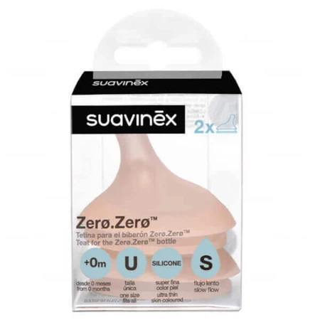 Suavinex Zero Zero, соска для пляшечки, силіконова, проти кольок, вільний потік, розмір S, від народження, 2 штуки: ціни та характеристики