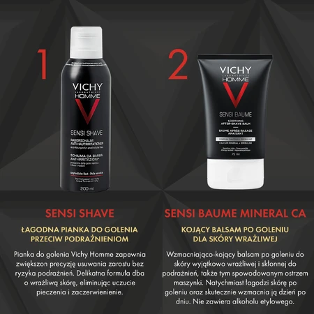 Набір для гоління Vichy Homme Sensi, заспокійлива піна для гоління проти подразнення, 200 мл + заспокійливий бальзам після гоління для чутливої шкіри, 50 мл: ціни та характеристики