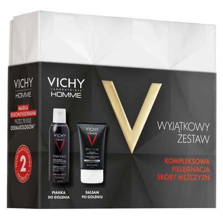 Набір для гоління Vichy Homme Sensi, заспокійлива піна для гоління проти подразнення, 200 мл + заспокійливий бальзам після гоління для чутливої шкіри, 50 мл: ціни та характеристики