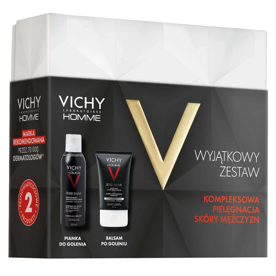 Набір для гоління Vichy Homme Sensi, заспокійлива піна для гоління проти подразнення, 200 мл + заспокійливий бальзам після гоління для чутливої шкіри, 50 мл: ціни та характеристики