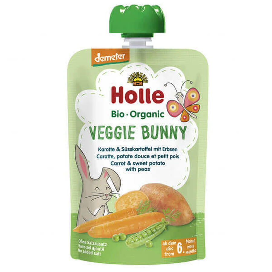 Holle Bio Veggie Bunny, овочевий мус у тюбику, морква, содова картопля, горох, з 6 місяців, 100 г: ціни та характеристики