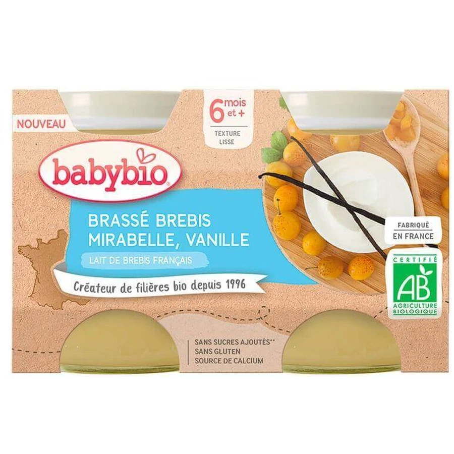 Babybio Brassé из овечьего молока + мирабель + ваниль 2 x 130 г: цены и характеристики