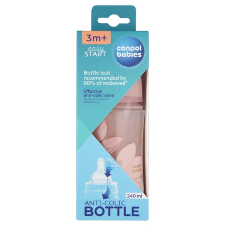 Canpol Babies EasyStart, пляшечка проти кольок, з широким отвором, Gold, рожева, 35/240, від 3 місяців, 240 мл: ціни та характеристики