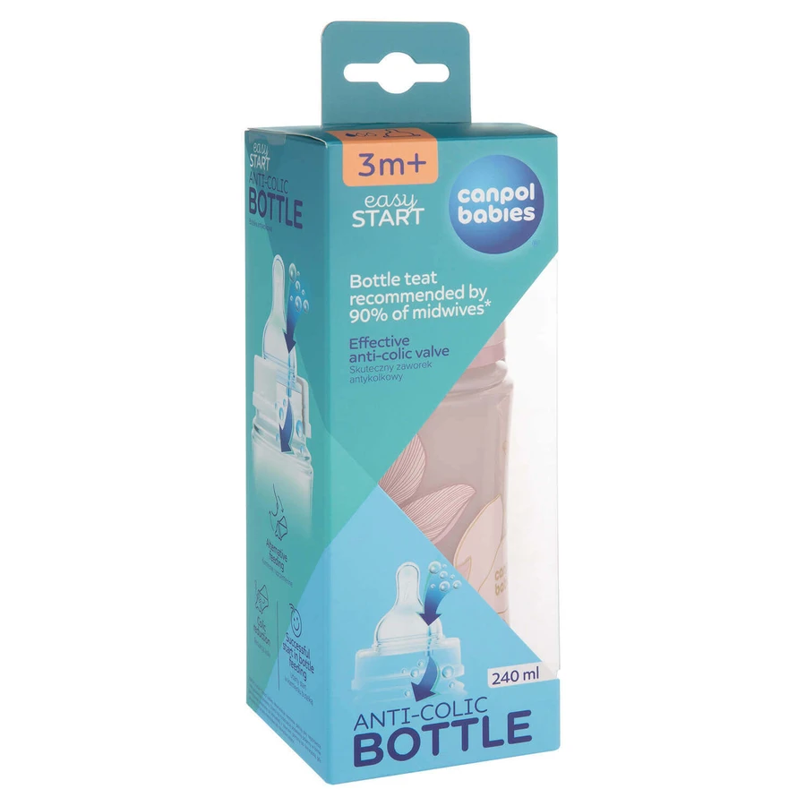 Canpol Babies EasyStart, пляшечка проти кольок, з широким отвором, Gold, рожева, 35/240, від 3 місяців, 240 мл: ціни та характеристики