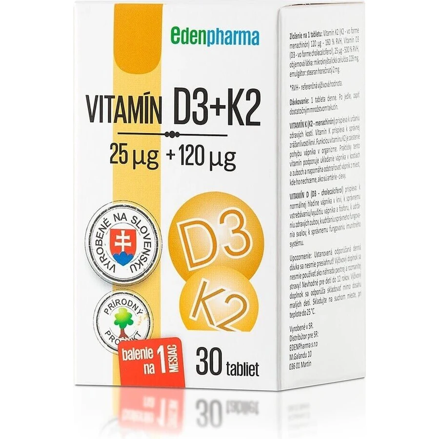 ЕДЕНФАРМА ВІТАМІН D3+K2 1×30 таблеток, дієтична добавка: ціни та характеристики