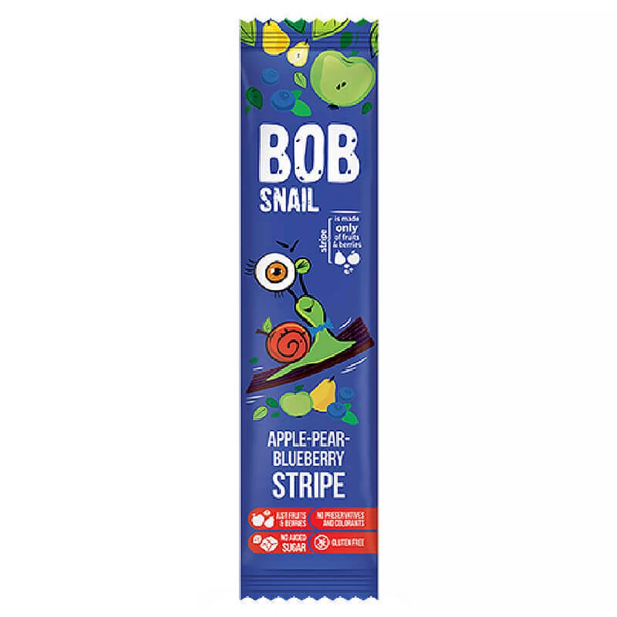 Фруктовый снек Bob Snail Stripe, яблоко, груша, черника, 14 г: цены и характеристики
