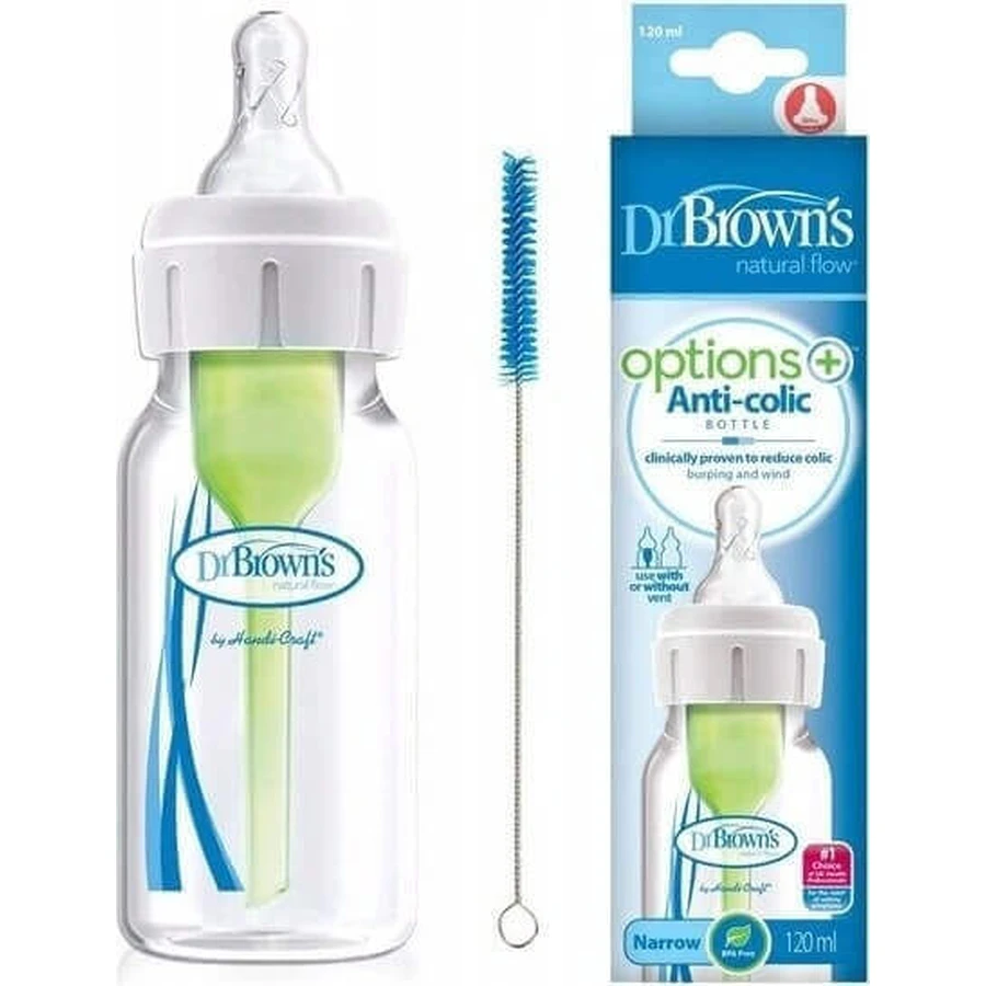 Dr.BROWN'S DOG FAA OPTIONS+ 120 мл 1×1 шт, узкий, 0M+, антиколиковый, пластик, белый: цены и характеристики