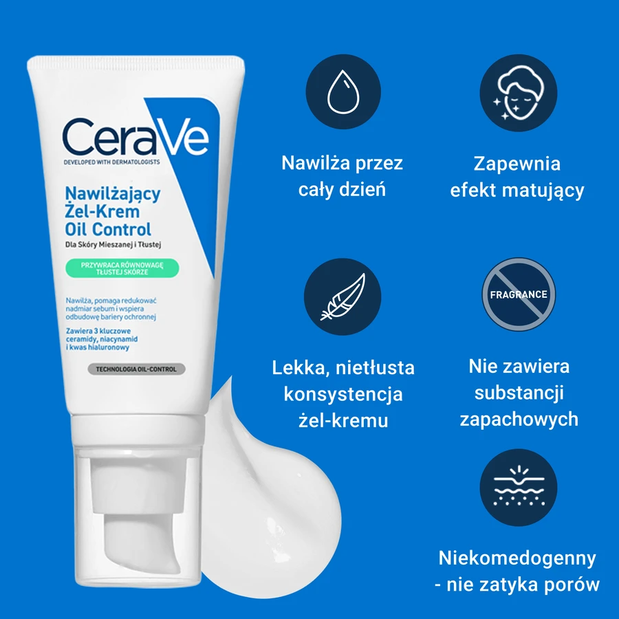 Гель-крем для обличчя CeraVe Oil Control, зволожувальний, комбінована та жирна шкіра, 52 мл: ціни та характеристики