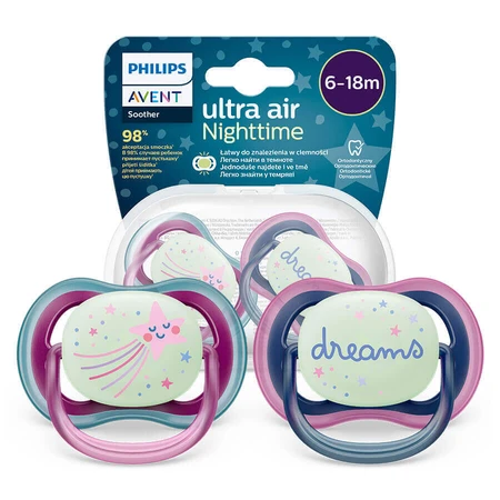 Avent Ultra Air Night, пупс, силіконовий, симетричний, темно-квітковий, дівчинка, SCF376/14, 6-18 місяців, 2 пупси: ціни та характеристики