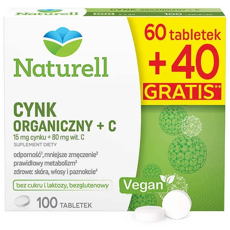 Naturell Organic Zinc + C, 60 таблеток + 40 таблеток безкоштовно ЗАБРУДНЕНА УПАКОВКА: ціни та характеристики