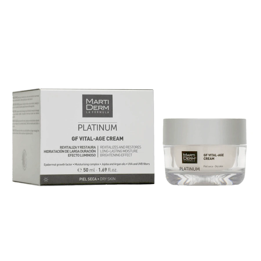 Набір з безкоштовним MartiDerm Platinum GF Vital Age Cream, кремом для сухої шкіри, 50 мл + Night Renew, нічним бустером, 2 мл х 5 ампул: ціни та характеристики