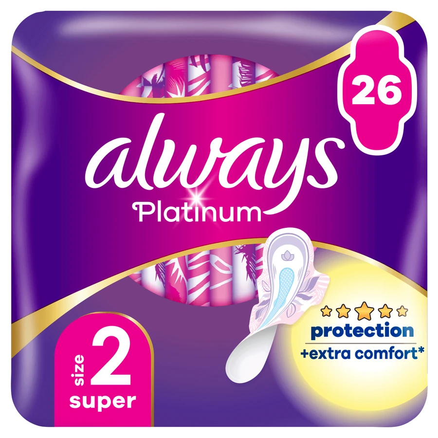 Always Platinum, гигиенические салфетки с крылышками, размер 2, супер, 26 штук: цены и характеристики
