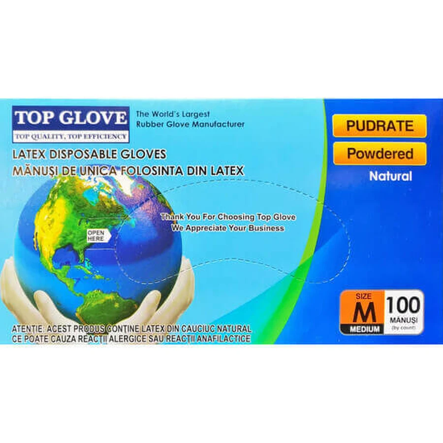 Рукавички латексні Top Glove, розмір M, 100 штук, Roval Med: ціни та характеристики