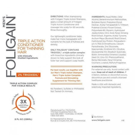Foligain Кондиционер тройного действия против выпадения волос с 2% триоксила для муова 236 мл: цены и характеристики