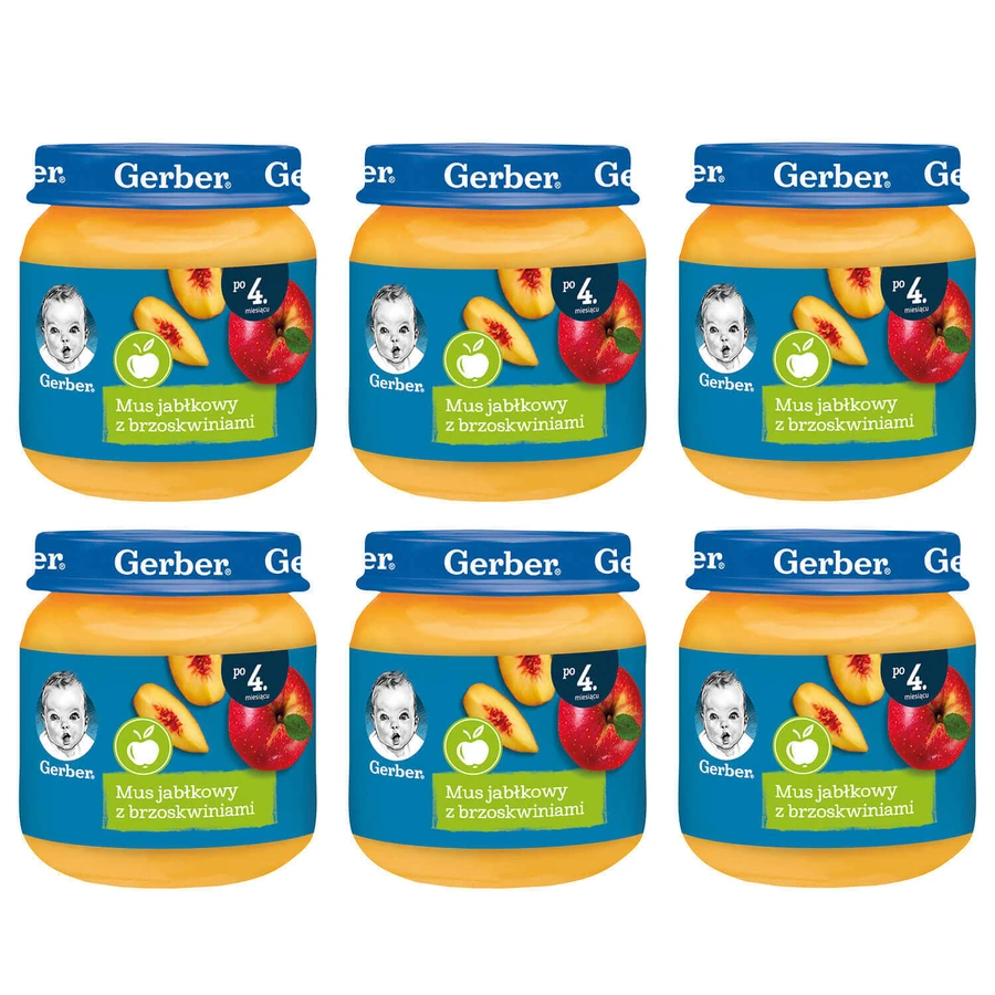 Десертный набор Gerber, яблочный и персиковый мусс, после 4 месяцев, 6 х 125 г: цены и характеристики