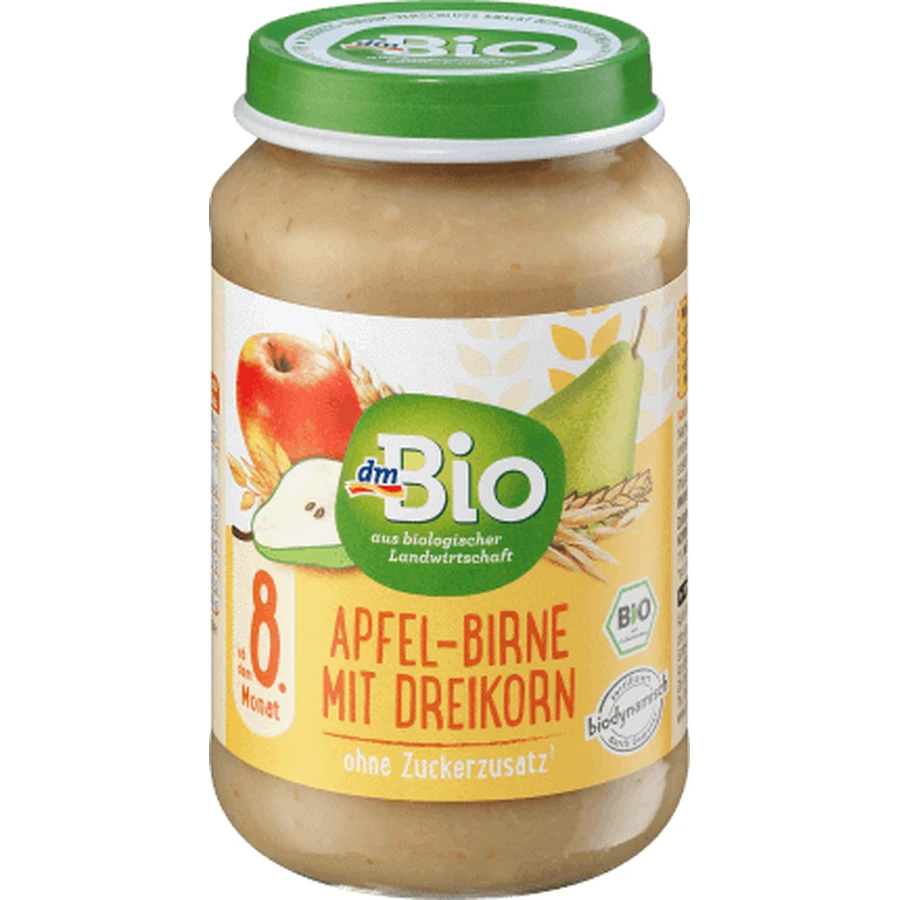 DmBio Яблучно-грушеве пюре зі злаками 8+, 190 г: ціни та характеристики