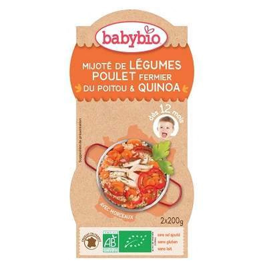 Органическое пюре из овощей, киноа и курицы, +12 месяцев, 2X200 г, BabyBio: цены и характеристики