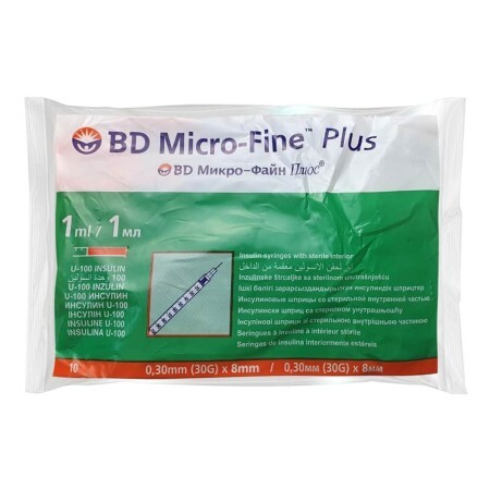 Шприц инсулиновый BD Micro-Fine Plus U-100 с иглой 30G 0.30 x 8 мм, 1 мл 