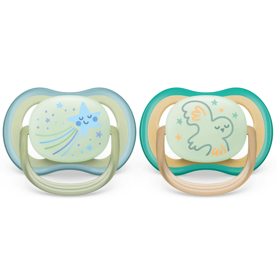 Philips Philips Avent Ultra Air Фосфоресцирующая пустышка Ultra Air, 0-6 месяцев, 2 штуки, зеленый и синий, SCF376/18, Philips: цены и характеристики