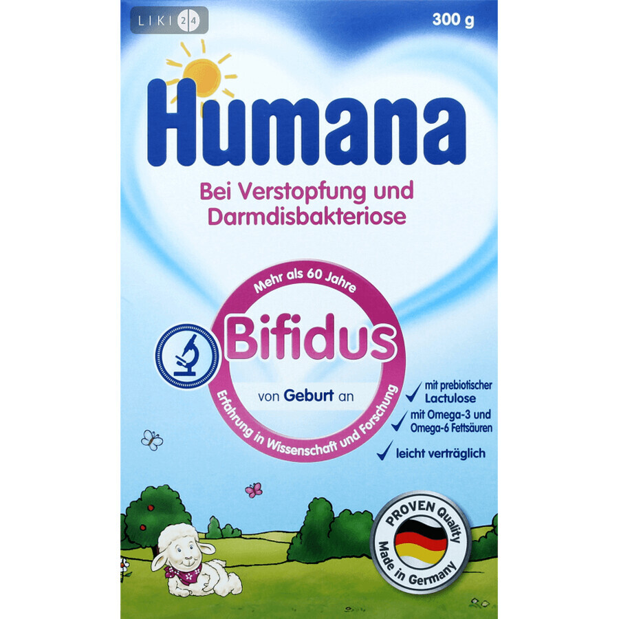Хумана бифидус с пребиотиком лактулозой сухая детская молочная смесь для детей с рождения и детей старшего возраста 300 г: цены и характеристики