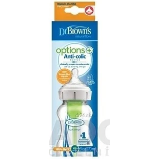 Dr.BROWN'S BABY BOTTLE OPTIONS+ 270 мл 1×1 шт, широке горлечко, 0M+, проти коліків, скло, білий