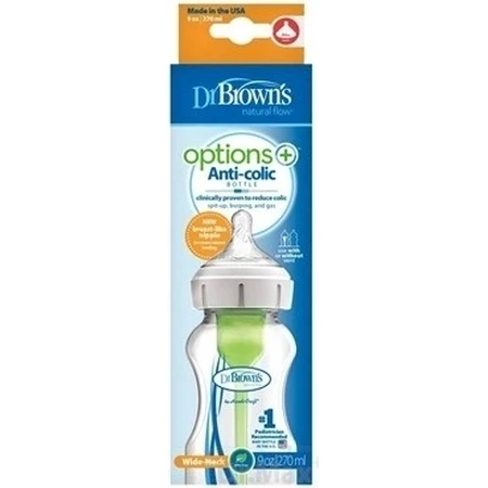 Dr.BROWN'S BABY BOTTLE OPTIONS+ 270 мл 1×1 шт, широке горлечко, 0M+, проти коліків, скло, білий: ціни та характеристики