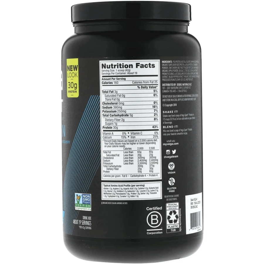 Vega Sport Premium Protein, растительный белок, со вкусом ягод, 801 г: цены и характеристики