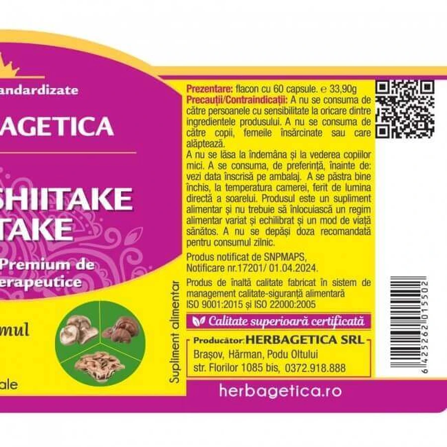 Herbagetica Reishi Shiitake Shiitake Maitake x 60cps: ціни та характеристики