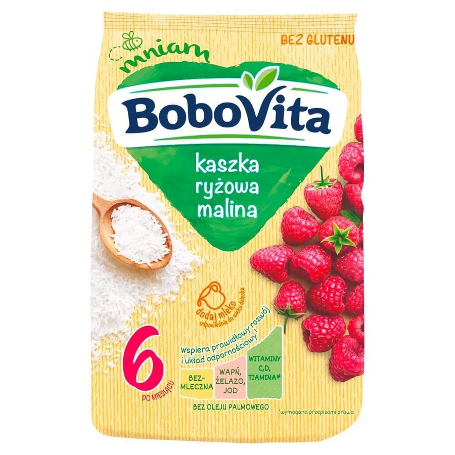 BoboVita Рисовая каша, малина, без молока, без глютена, после 6 месяцев, 180 г: цены и характеристики