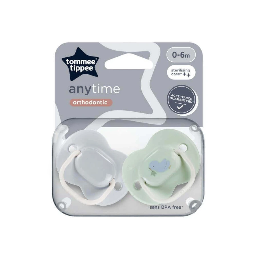 Ортодонтические пустышки Anytime, 0-6 месяцев, 2 штуки, Ратуша, Tommee Tippee: цены и характеристики