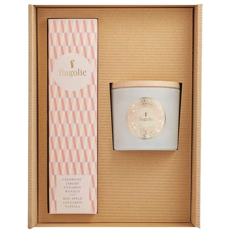 Набір Flagolie Home Fragrance Vitami, парфуми для дому Hygge, червоне яблуко, кориця, ваніль, 100 мл + соєвий вінок, яблучний пиріг, 170 г: ціни та характеристики