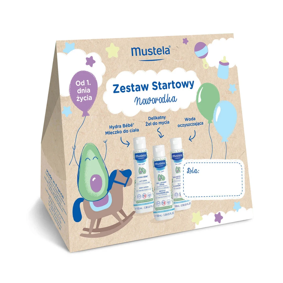 Стартовий набір Mustela для новонароджених, лосьйон для тіла, 100 мл + очищувальний лосьйон, 100 мл + очищувальна вода, 100 мл: ціни та характеристики